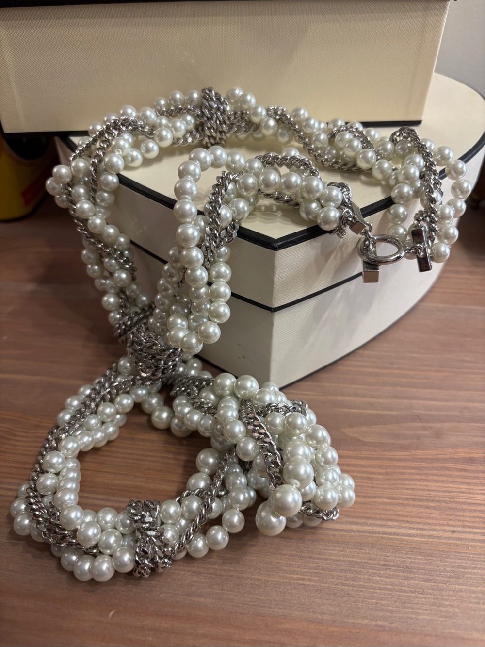 Givenchy White Pearl and Silver Multi-Strand Statement Necklace